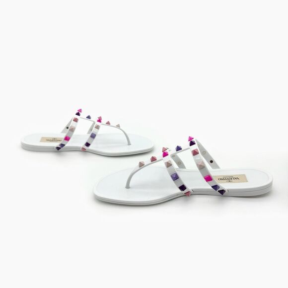 VALENTINO Pink Purple Rockstud Slide Sandal Size 37 Flat Caged Strap Rubber PVC - Picture 3 of 12